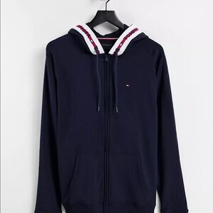 Tommy Hilfiger lounge zip hoodie with hood logo taping in navy